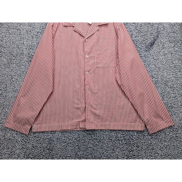 NWT GAP Sleep Poplin Shirt Mens LG Button Up Striped Long Sleeve Pajama Top Red - Picture 4 of 14